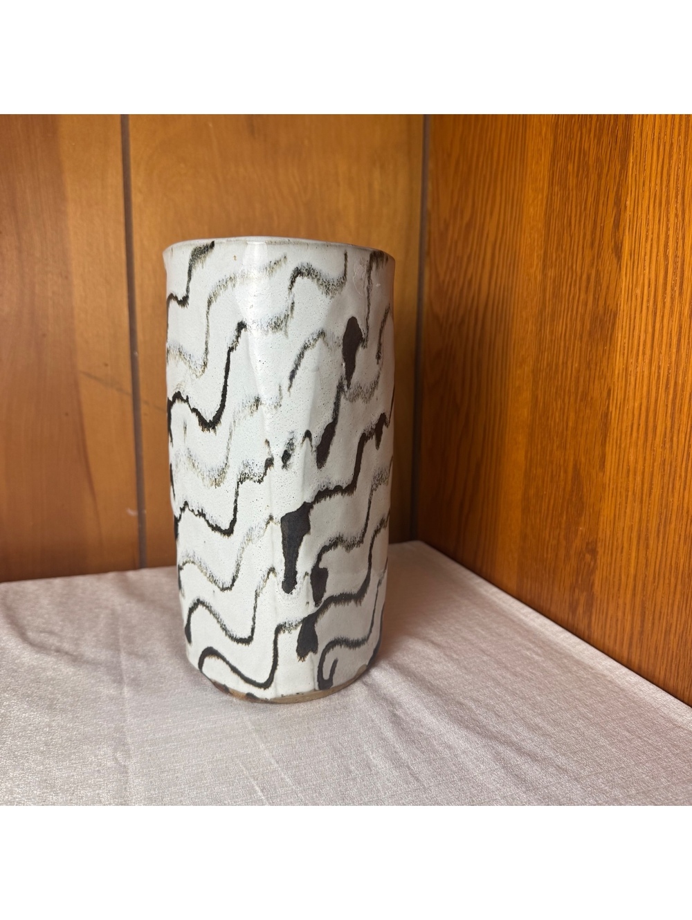 Vintage Studio Pottery Vase Black White Abstract Ceramic 10 Inch - Picture 4 of 8